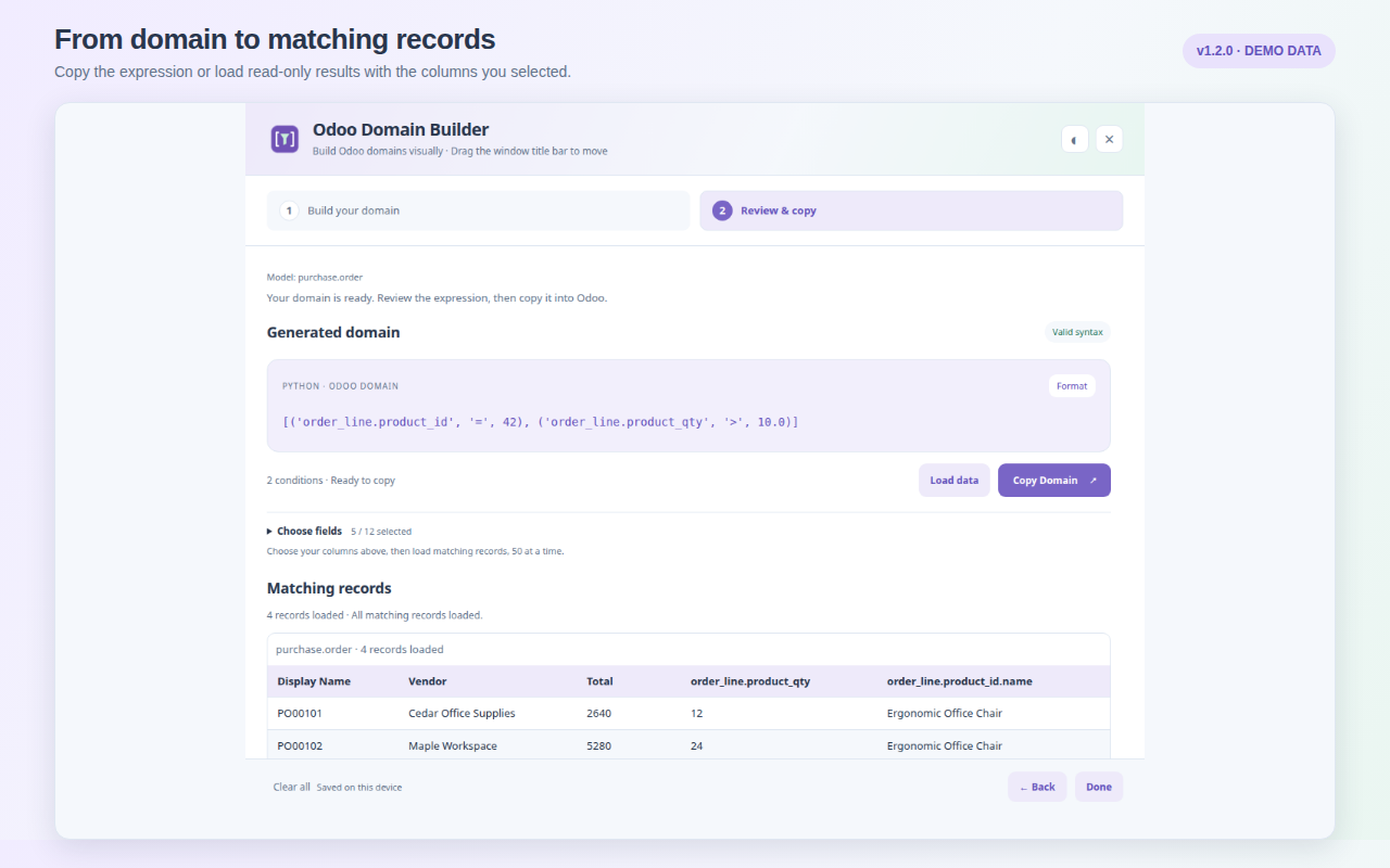 Copy your domain and load matching records.