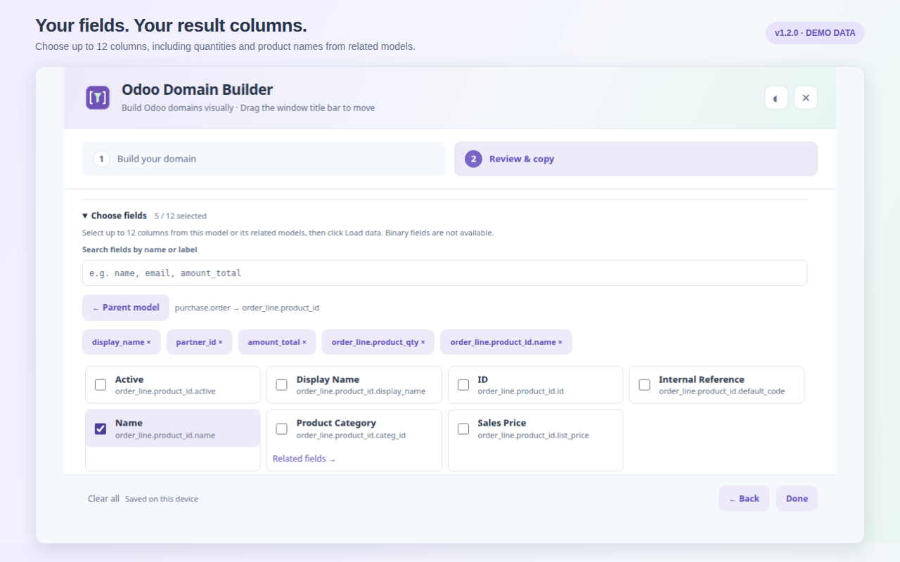 Choose result columns across related models.